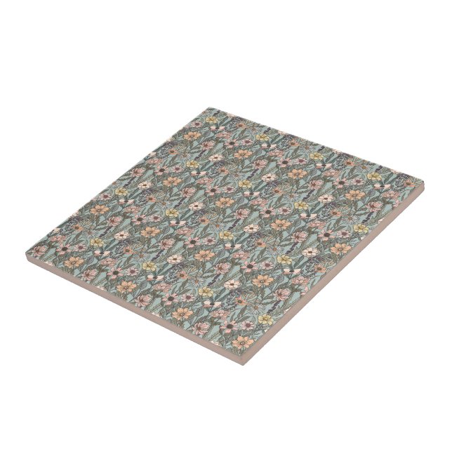 Azulejo Seafoam Pink Yellow Retro Wildflower (Lado)
