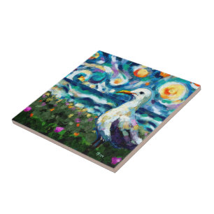 Azulejo Seagull Van Gogh Style Beach Sky Blue Verde azulad