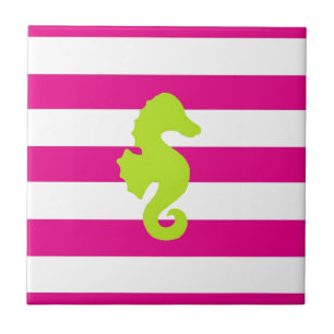 Azulejo Seahorse blanco y verde de las rosas fuertes