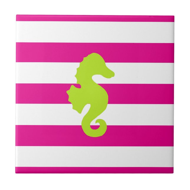 Azulejo Seahorse blanco y verde de las rosas fuertes (Frente)