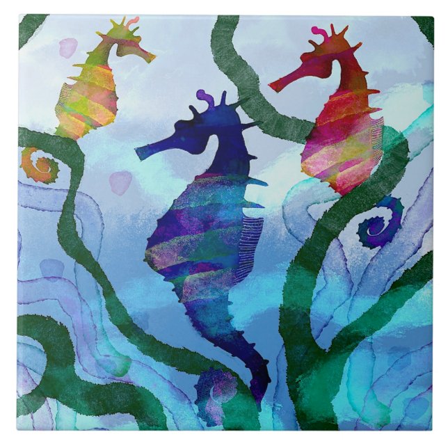 Azulejo Seahorse Dance Ceramic Kitchen Tile (Frente)