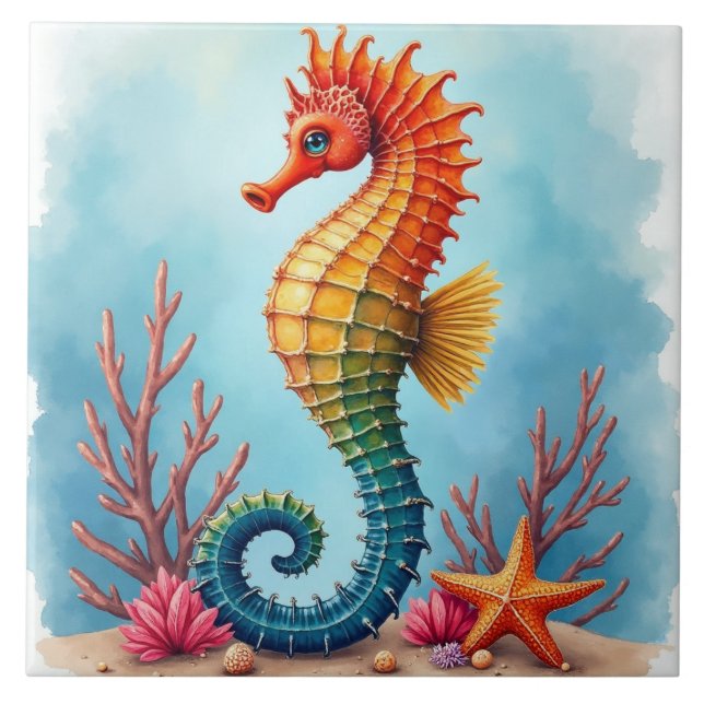 Azulejo Seahorse, Starfish and Coral (Frente)