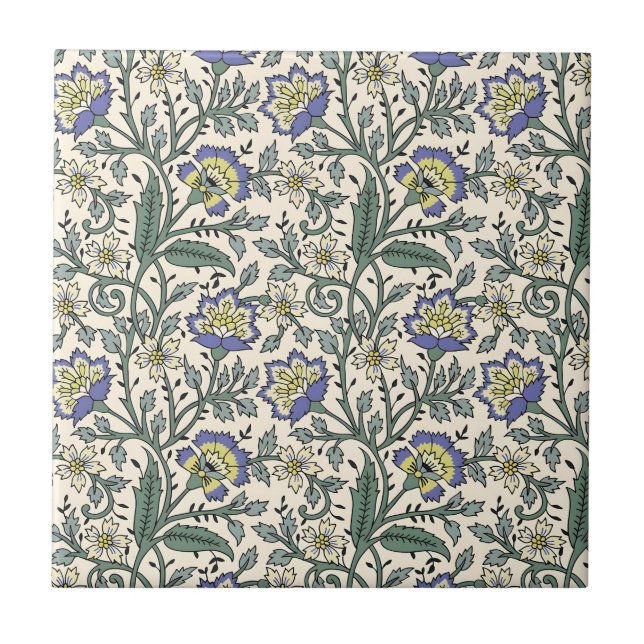 Azulejo Seamless blue, yellow, and white floral pattern  (Frente)
