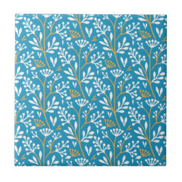 Azulejo Seamless Floral Pattern: White and Gold on Blue