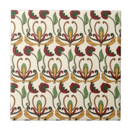 Azulejo Seamless floral pattern with red and yellow 