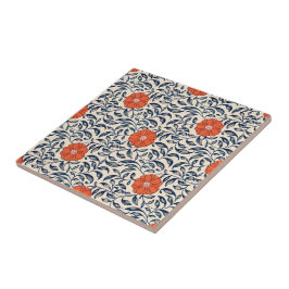 Azulejo Seamless floral pattern with vibrant orange flower