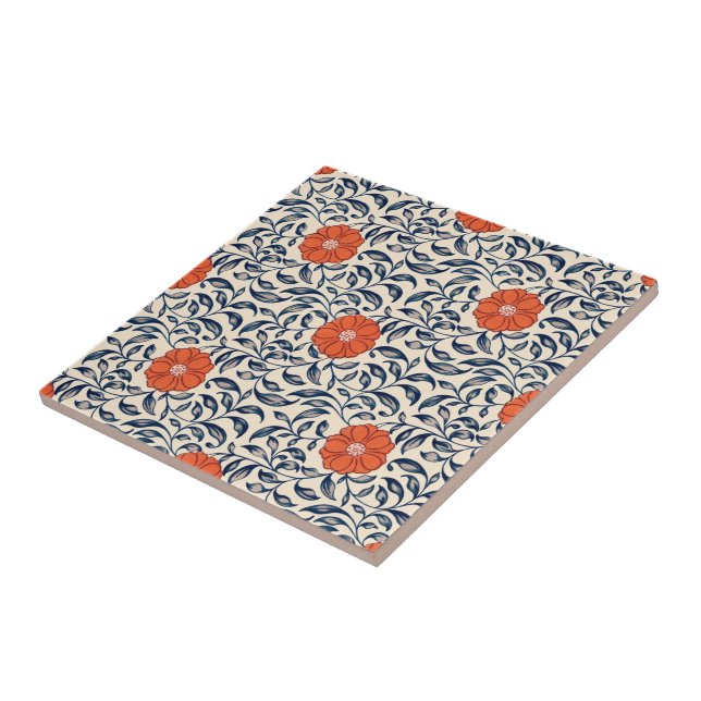 Azulejo Seamless floral pattern with vibrant orange flower (Lado)