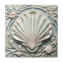 Azulejo Seashell Art Nouveau Faux Cinta Blanca Shell