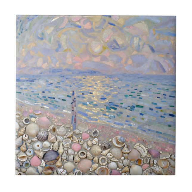 Azulejo Seashell Mosaic Beach Horizon Glow (Frente)