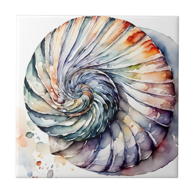 Azulejo Seashell Shell Nautilus Design 357 Acuarela (Frente)