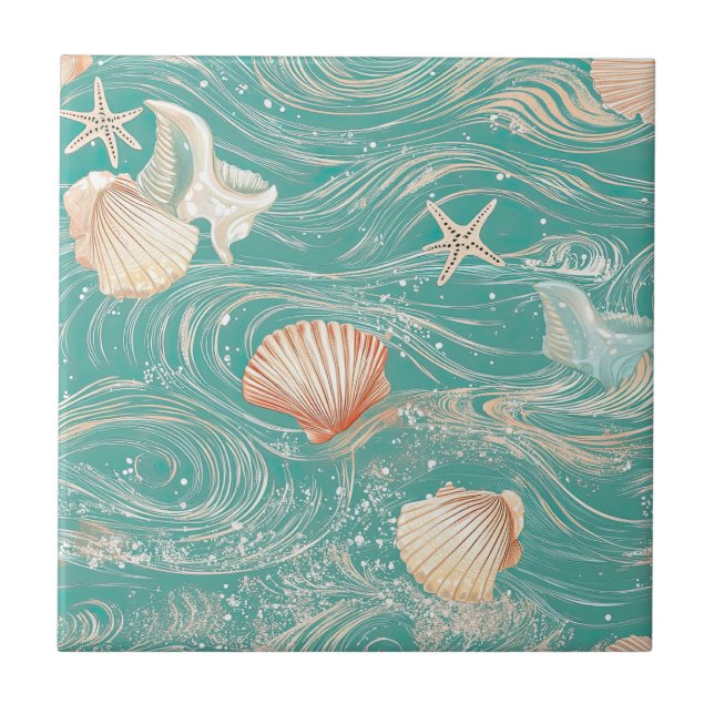 Azulejo Seashells and Ocean Waves Pattern (10) (Frente)