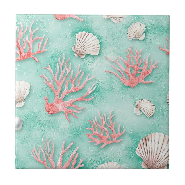 Azulejo Seashells and Ocean Waves Pattern (12) (Frente)