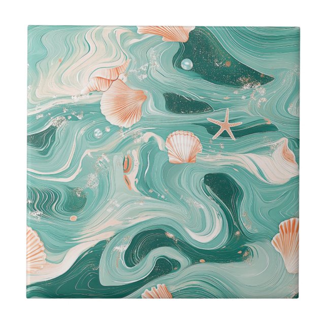 Azulejo Seashells and Ocean Waves Pattern (6) (Frente)