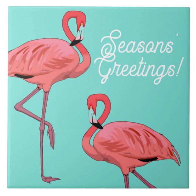 Azulejo Seasons Greetings Tropical Flamingos Decorative (Frente)