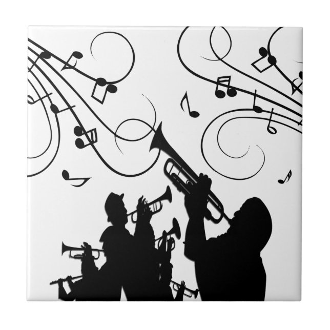 Azulejo Sección de trompetas Música en blanco y negro (Frente)