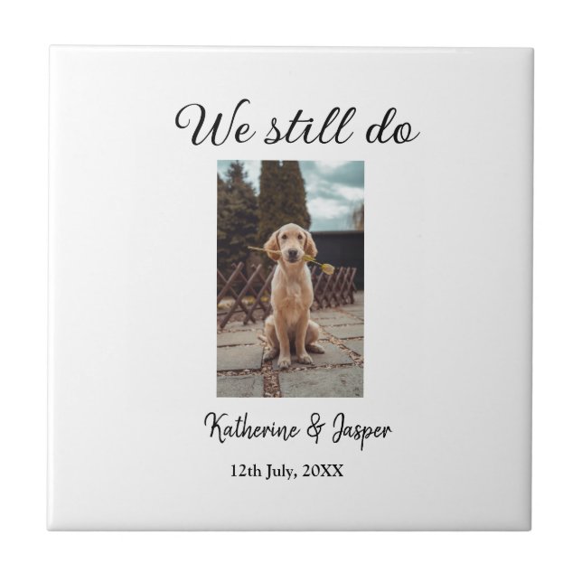 Azulejo Seguimos haciendo boda pareja mascota foto nombre  (Frente)