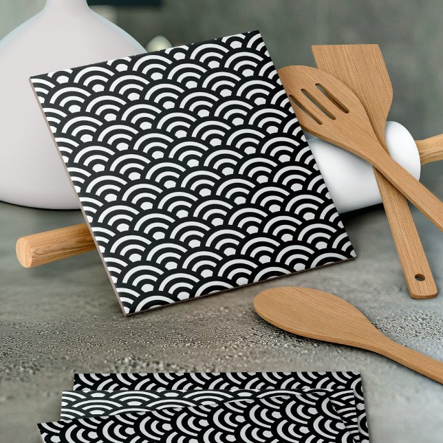 Azulejo Seigaiha, Waves, Japanese, Black and White (Subido por el creador)