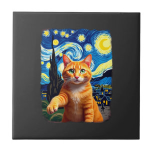 Azulejo Selfie de gato naranja Noche estrellada Mamá de ga