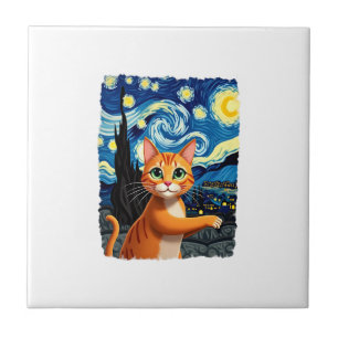 Azulejo Selfie de gato naranja Noche estrellada Mamá gato 