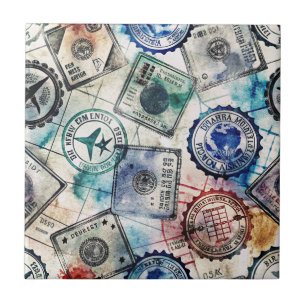 Azulejo Sello de Pasaporte Rústico Patrón de Viaje (2)