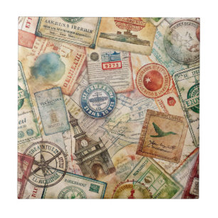 Azulejo Sello de Pasaporte Rústico Patrón de Viaje (5)