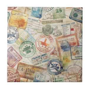 Azulejo Sello de Pasaporte Rústico Patrón de Viaje (6)