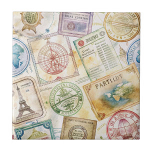 Azulejo Sello de Pasaporte Rústico Patrón de Viaje (8)