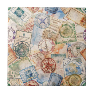 Azulejo Sello de Pasaporte Rústico Patrón de Viaje (9)