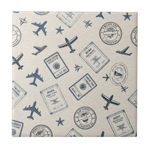 Azulejo Sello de pasaporte vintage azul marino Viajes
