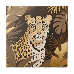 Azulejo Selva boho de leopardo dorado de vida silvestre