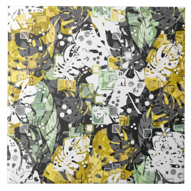 Azulejo Selva tropical sin foco hojas exóticas abstractas  (Frente)
