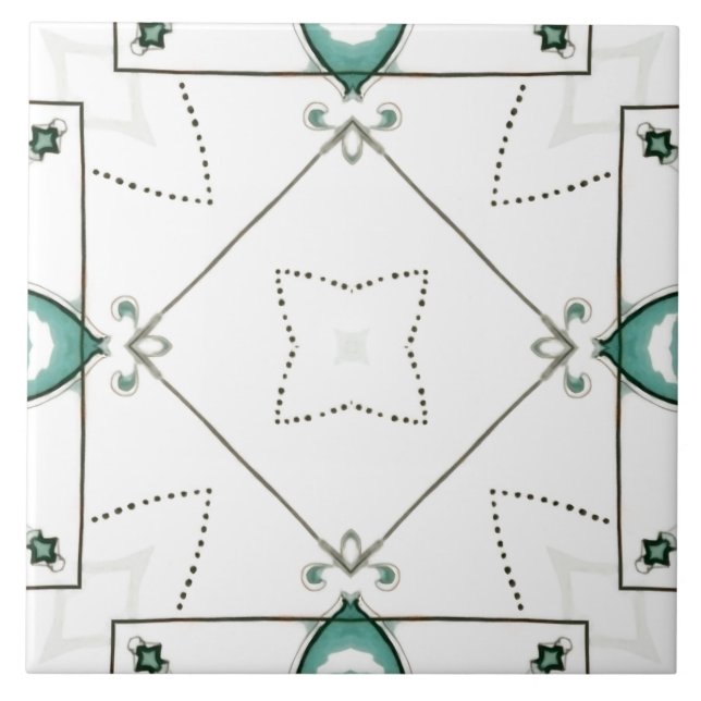 Azulejo Sencillo,mínimo,blanco y verde,mosaico, (Frente)