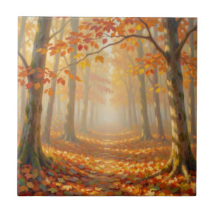 Azulejo Sendero de bosque otoñal Arte de paisaje pictórico