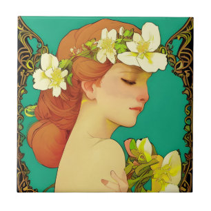 Azulejo Señora celta con flores en el pelo