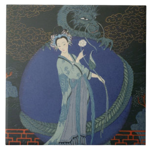 Azulejo Señora con un dragón (litho del color)