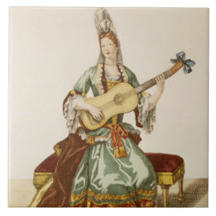 Azulejo Señora de la calidad que toca la guitarra, placa