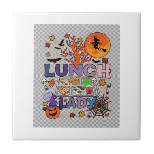 Azulejo Señora del Almuerzo Halloween Bruja Luna Calabaza_