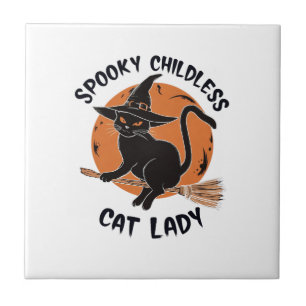 Azulejo Señora Gata Sin Hijos Halloween Bruja Espeluznante