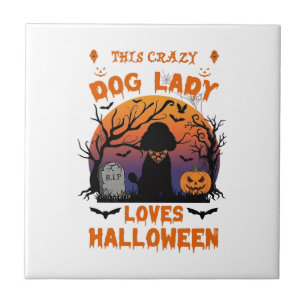 Azulejo Señora Perro Loco Ama Calabaza Poodle Halloween Tu