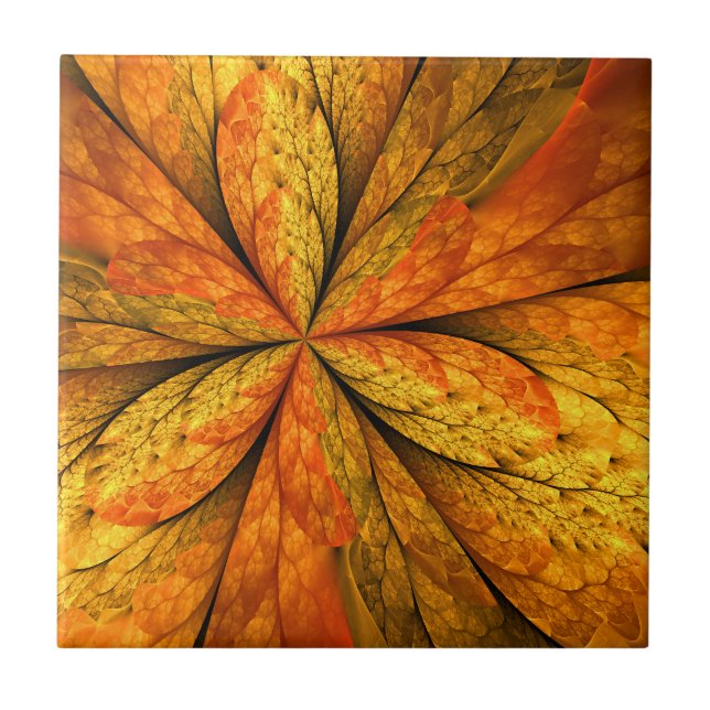 Azulejo Sensación de otoño, flor fractal abstracta moderna (Frente)