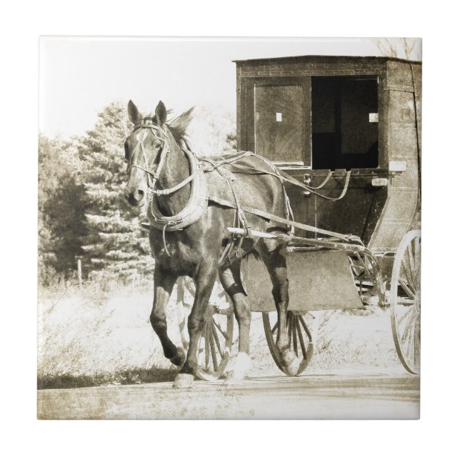 Azulejo Sepia de caballo y buggy (Frente)