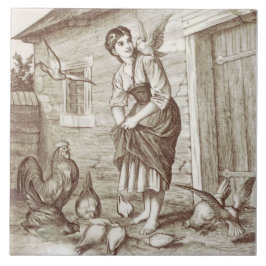 Azulejo Sepia De La Vida De País De La Mujer De Repro