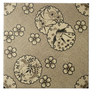 Azulejo Sepia Estética estilo japonés antiguo c1880 repr