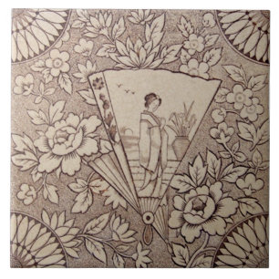Azulejo Sepia Estética estilo japonés antiguo c1880 repr