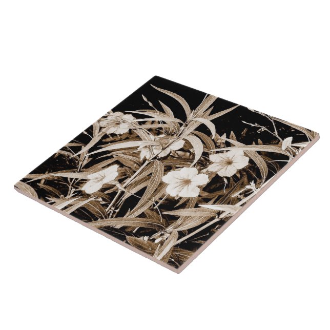 Azulejo Sepia Tone Mexican Petunias (Lado)