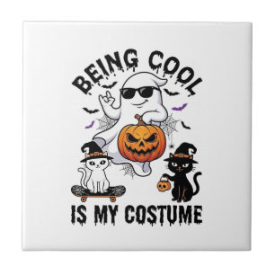 Azulejo Ser Genial Es Disfraz Fantasma De Halloween Gato C