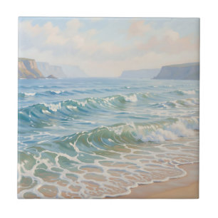 Azulejo Serenas olas del océano rompiendo en la costa de p