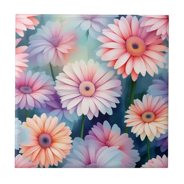 Azulejo Serene Gerbera Daisies En Acuarela (Frente)