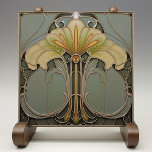 Azulejo Serene Lily Harmony Tile Cerámico<br><div class="desc">Presenta un toque de elegancia a tu casa con el mosaico cerámico Serene Lily Harmony, una impresionante creación de inspiración Art Nouveau impresa por Zazzle. Esta baldosa de cerámica plana, sin elementos grabado en relieve, refleja la gracia y fluidez del estilo Art Nouveau. El diseño destaca un motivo de lirio...</div>