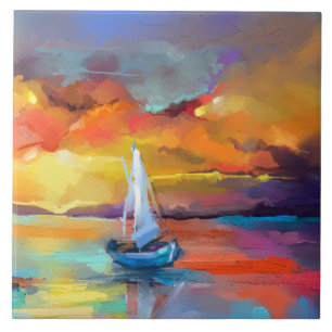 Azulejo Serene Sunset Sailboat